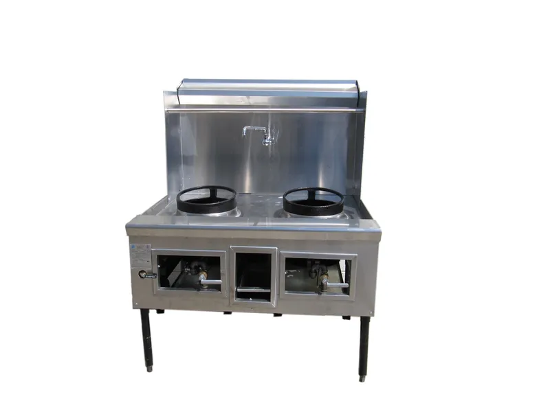 Custom two-burner Chinese wok range in heavy-duty stainless steel