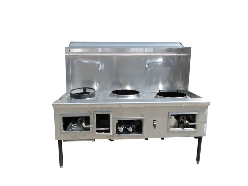 Custom three-burner Chinese wok range in heavy-duty stainless steel