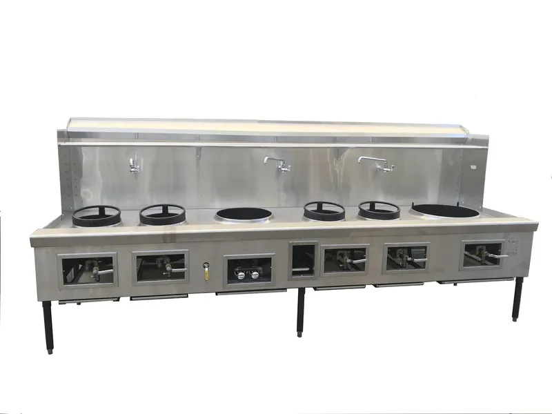 Custom six-burner Chinese wok range in heavy-duty stainless steel