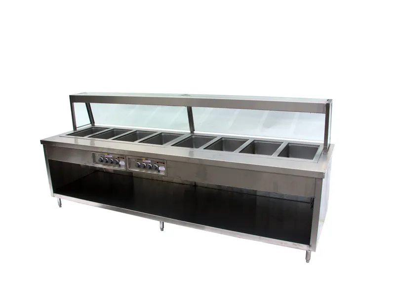 Custom stainless steel steam table with sneeze guard for buffet service