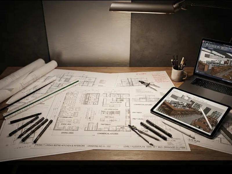 Architectural floor plan drawing for a commercial kitchen